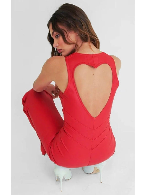Isabella Jumpsuit Red – Signature heart-back design for a romantic and eye-catching look.