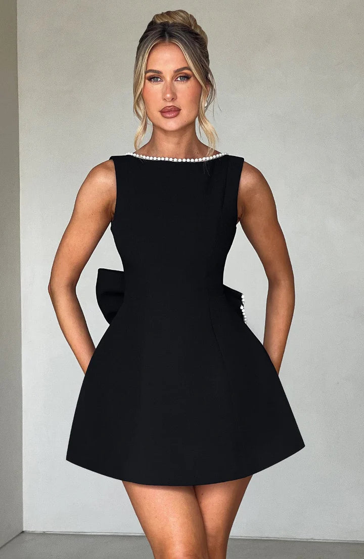 Carrie - Elegant Black Bow Mini Dress