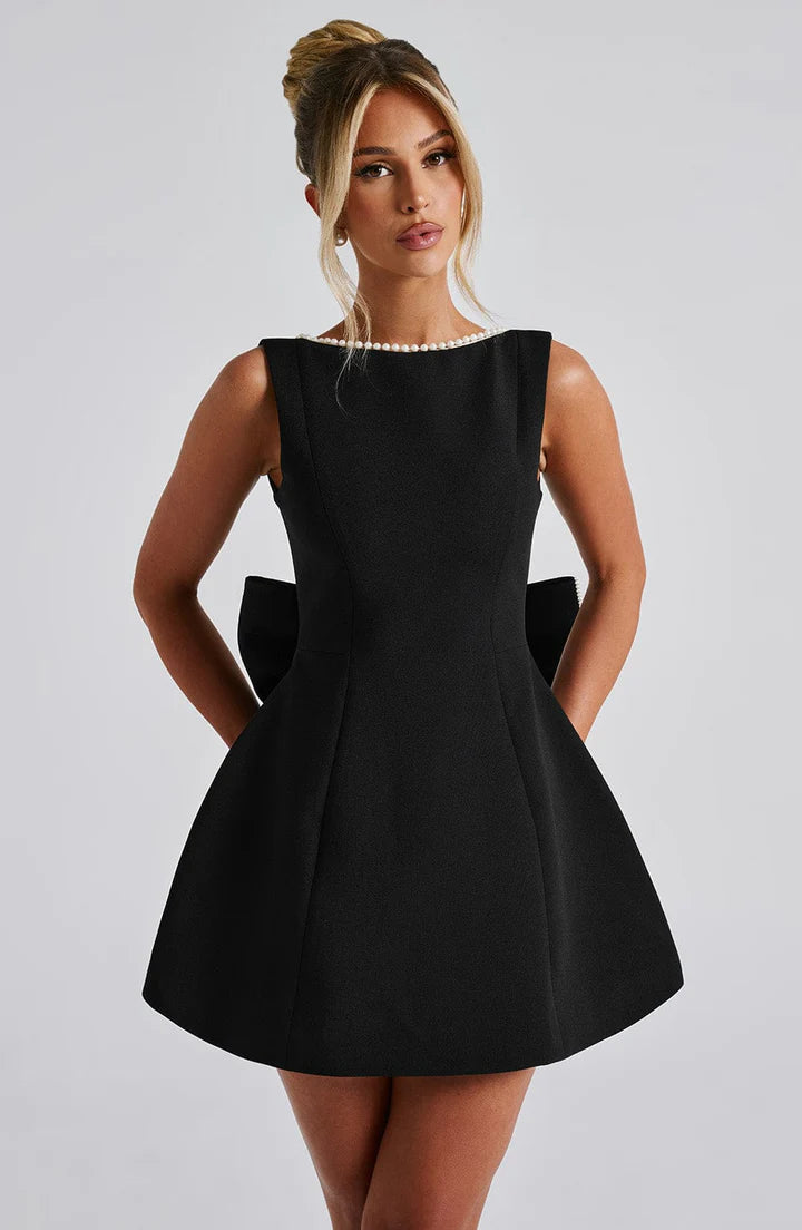 Carrie - Elegant Black Bow Mini Dress