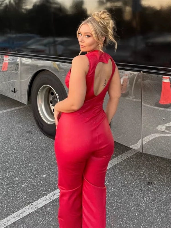 Red Sculpting Jumpsuit – Sleek, figure-enhancing jumpsuit designed for elegance and comfort.