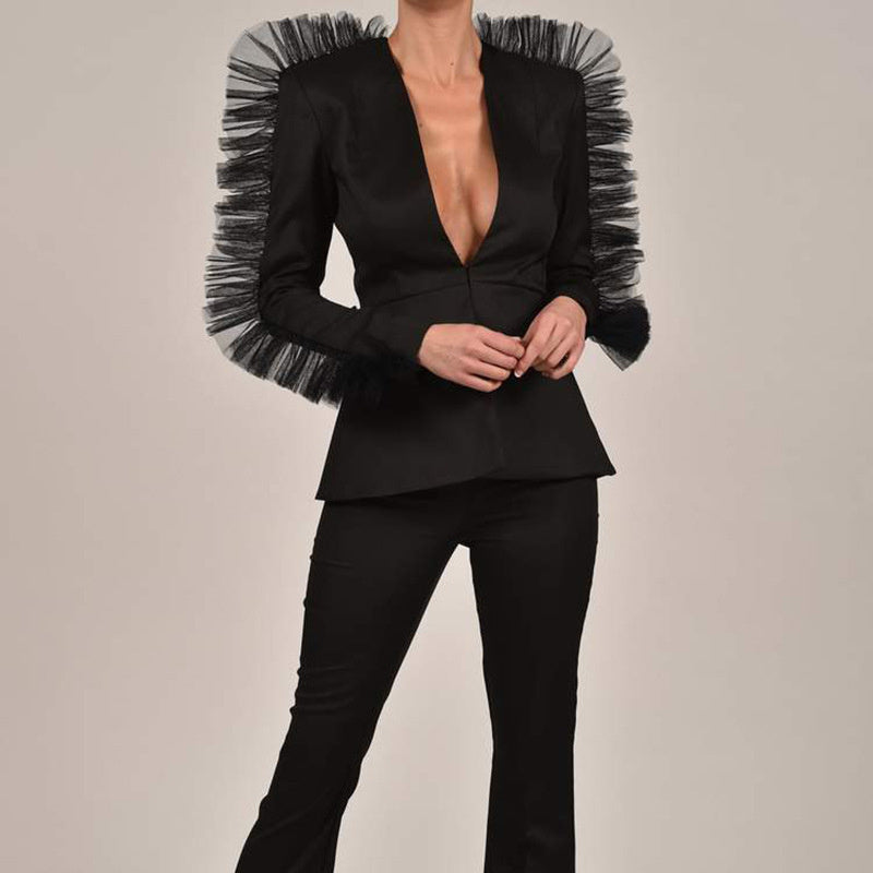 Elvira – Haute Couture Blazer with Tulle & Structured Shoulders