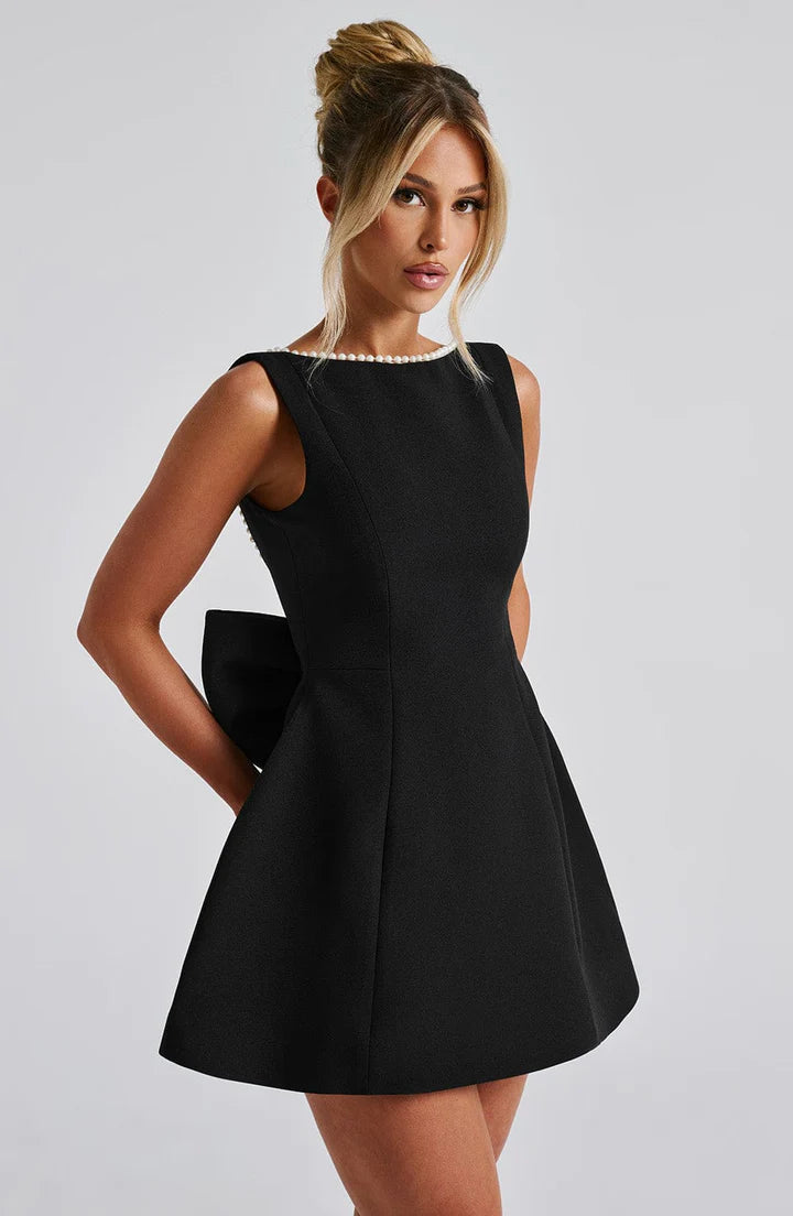 Carrie - Elegant Black Bow Mini Dress