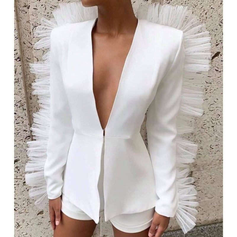 Elvira – Haute Couture Blazer with Tulle & Structured Shoulders