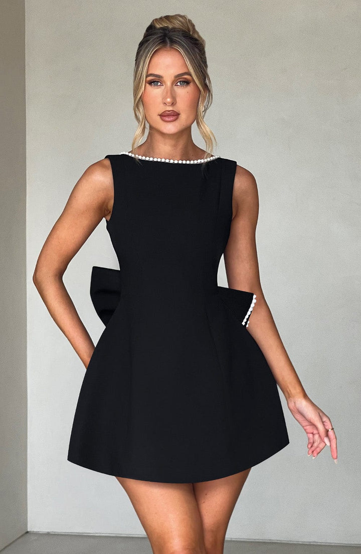 Carrie - Elegant Black Bow Mini Dress