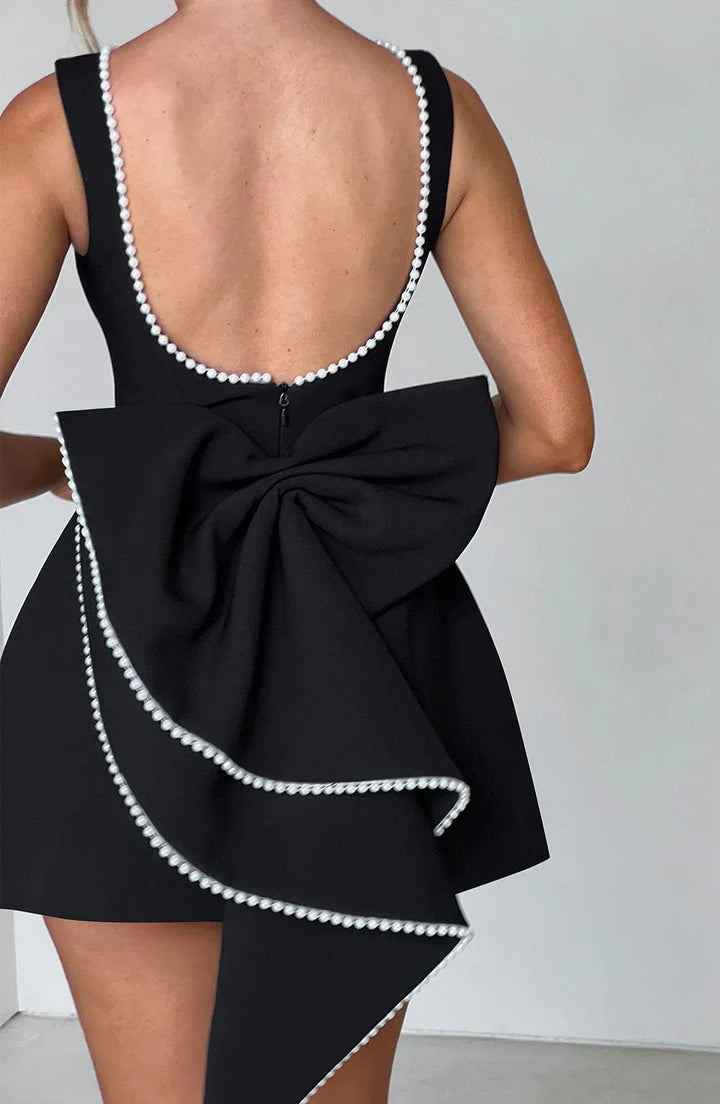 Carrie - Elegant Black Bow Mini Dress