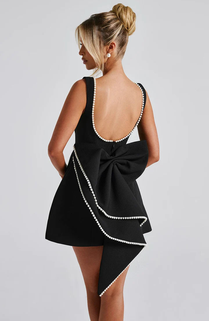 Carrie - Elegant Black Bow Mini Dress