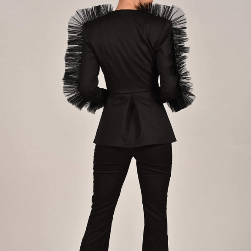 Elvira – Haute Couture Blazer with Tulle & Structured Shoulders