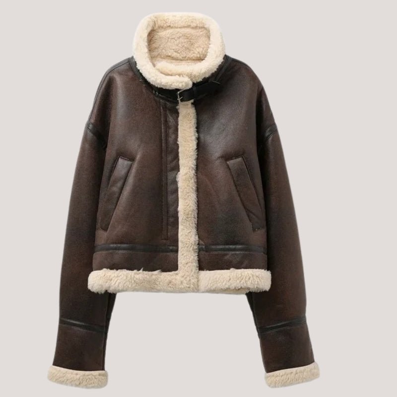 Elisa – Vintage Shearling Biker Jacket - FASHION CHAFRA