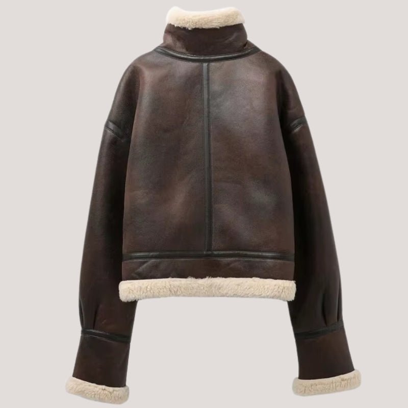 Elisa – Vintage Shearling Biker Jacket - FASHION CHAFRA