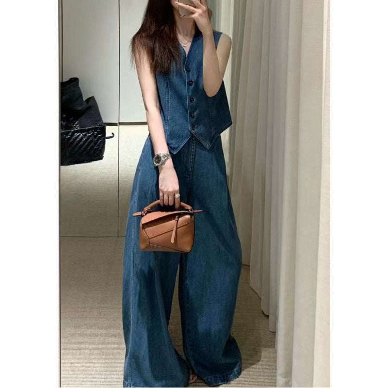 Sienna denim two-piece set – size XL variant – elegant wide-leg fit